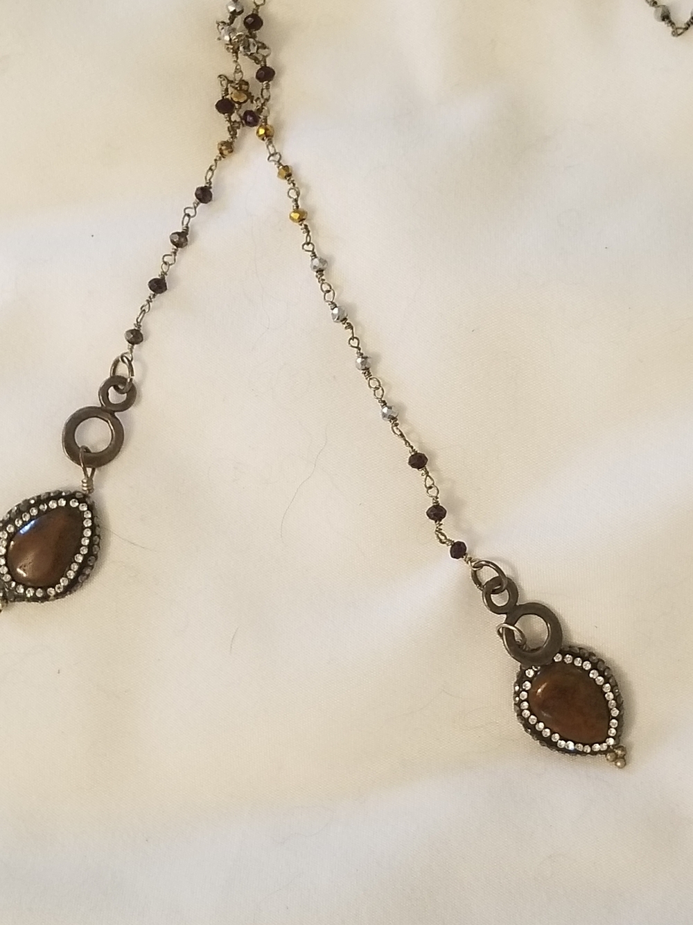 Source Unknown Brown Teardrop Pendant Long Necklace with Rhinestone Halo